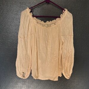 Max Studio Cream Blouse with Puff Sleeves and Smocked Details